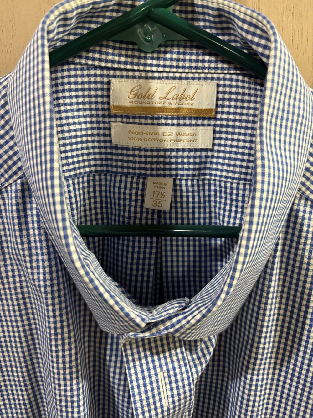 Roundtree & Yorke Gold Label Blue and White Gingham Dress Shirt